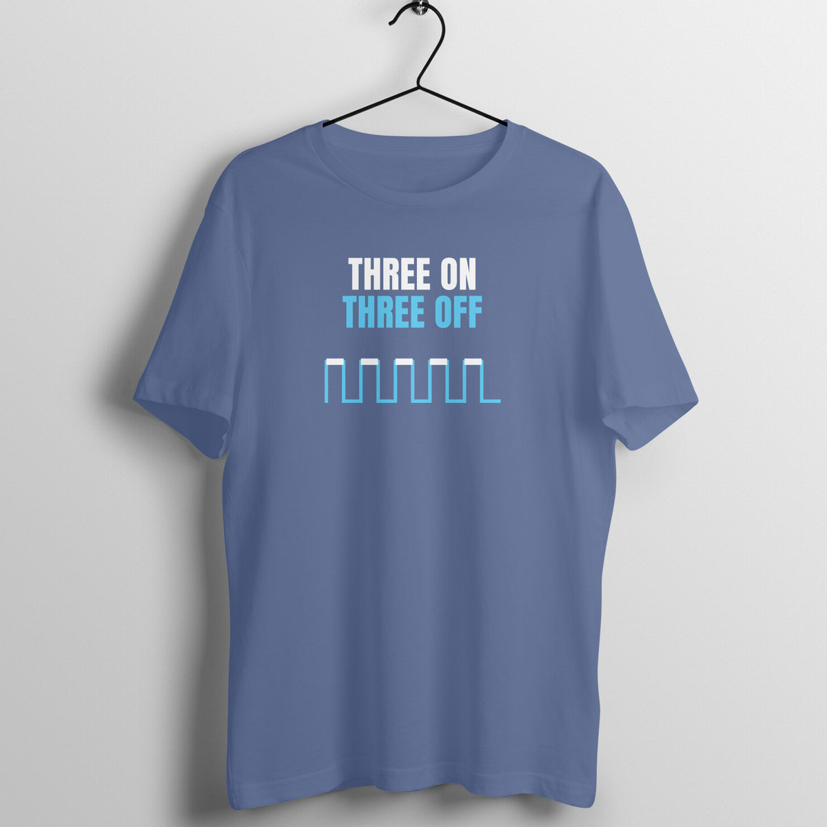 Three On Three Off Smoke Blue gym t shirt front