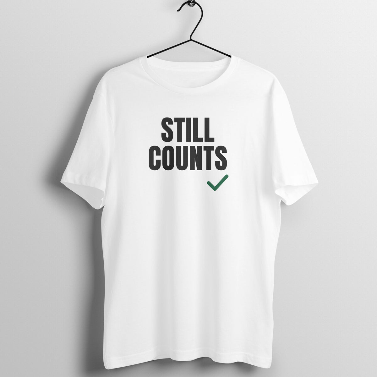 Still Counts White gym t shirt front
