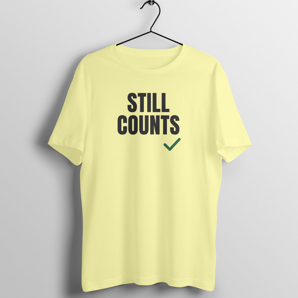 Still Counts Butter Yellow gym t shirt front