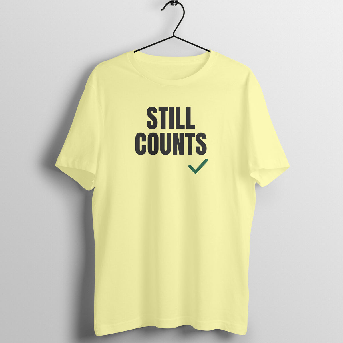 Still Counts Butter Yellow gym t shirt front