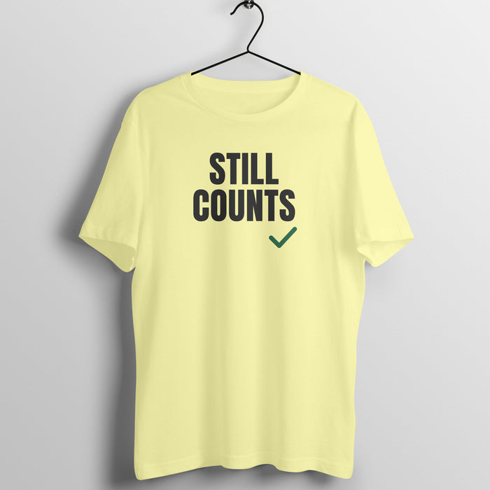 Still Counts Butter Yellow gym t shirt front