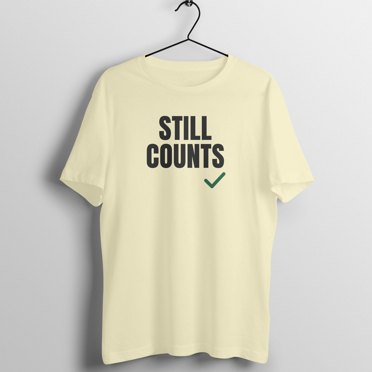 Still Counts Almond gym t shirt front