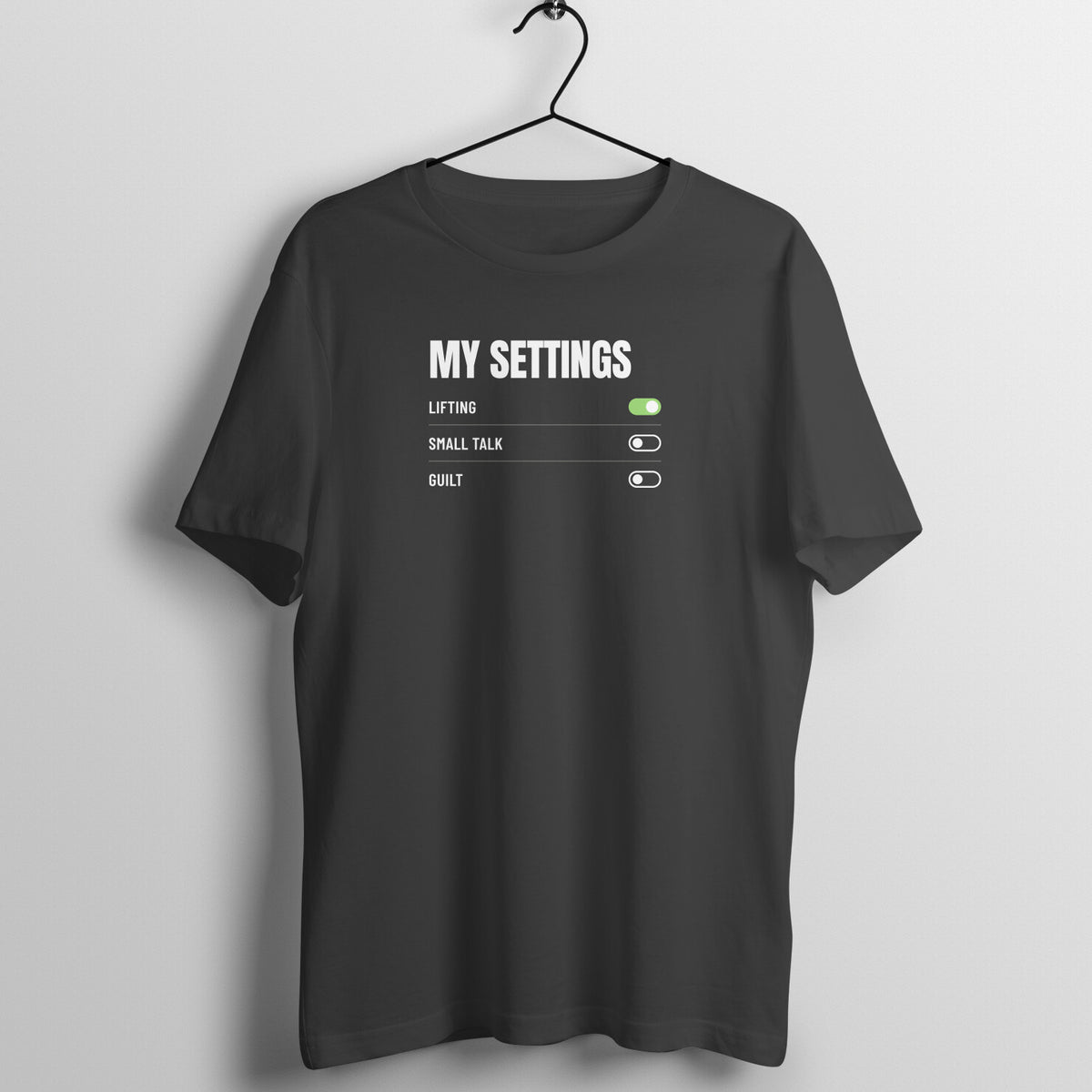 My Settings Black gym t shirt front