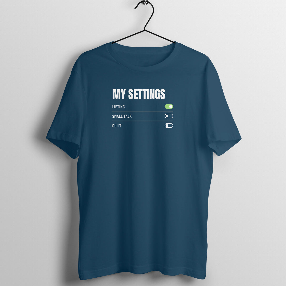 My Settings Navy Blue gym t shirt front