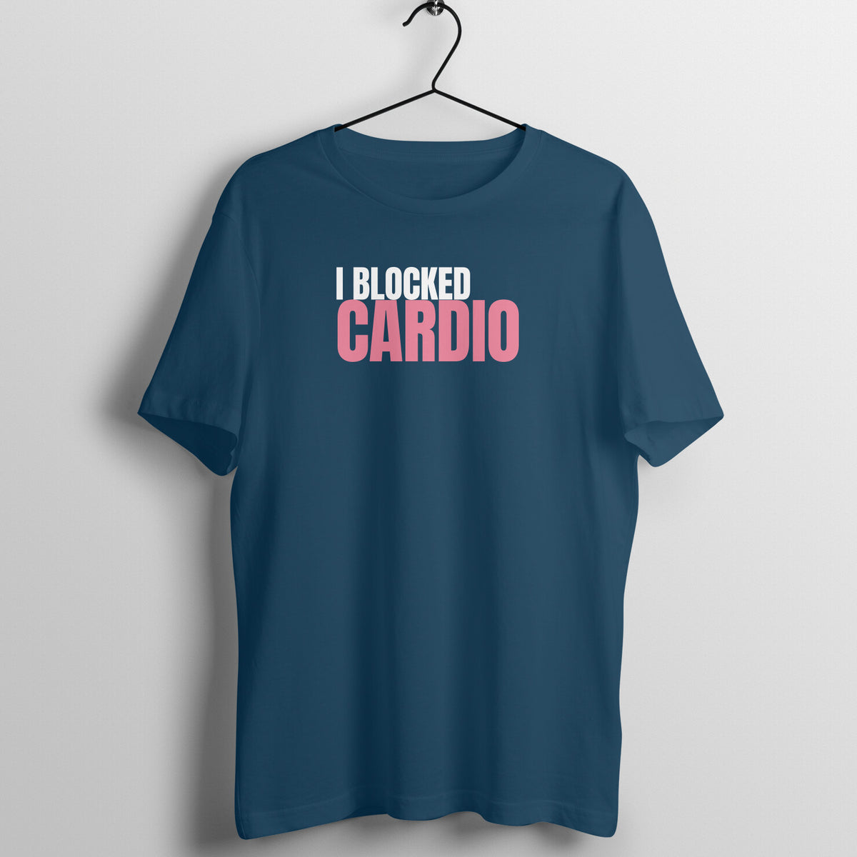 I Blocked Cardio Navy Blue gym t shirt front