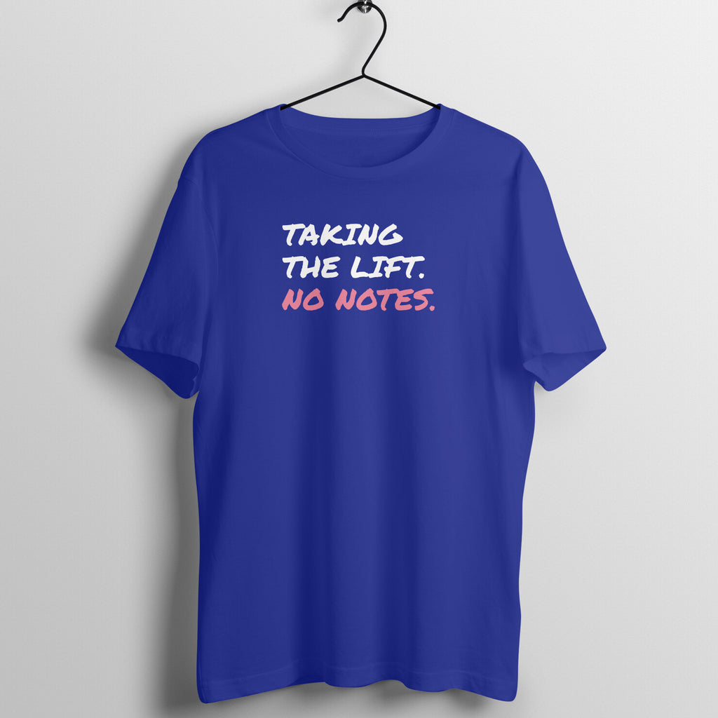 Taking The Lift Royal Blue gym t shirt front