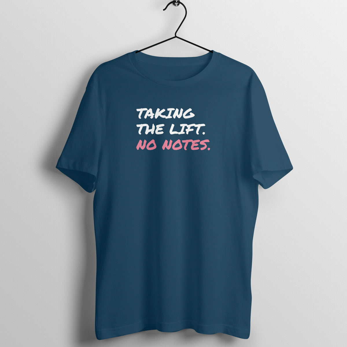 Taking The Lift Navy Blue gym t shirt front